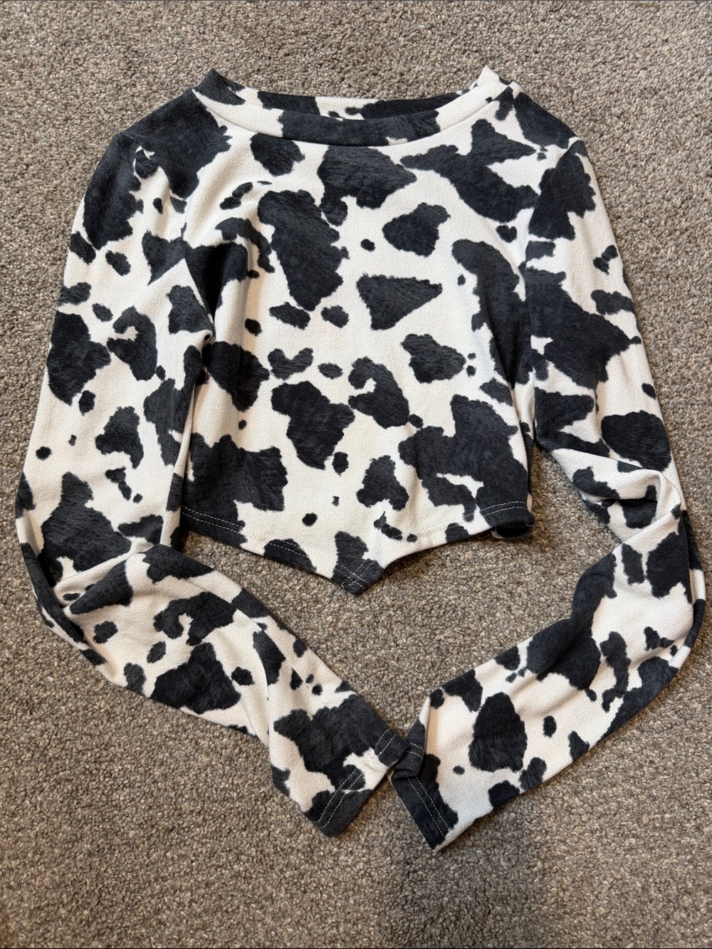 Altard State Cow Print Long Sleeve Crop Top - Black & White